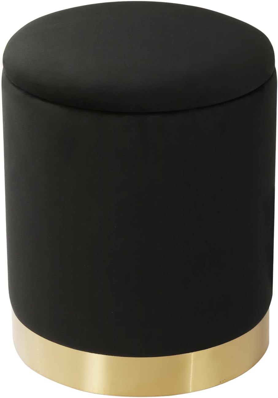 Joveco Round Velvet Storage Ottoman with Reversible Lid Tray & Gold Metal Legs, 17" Small Footrest Stool for Living Room, Bedroom & Dorm, Modern Accent Vanity Chair