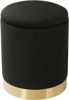 Joveco Round Velvet Storage Ottoman with Reversible Lid Tray & Gold Metal Legs, 17" Small Footrest Stool for Living Room, Bedroom & Dorm, Modern Accent Vanity Chair