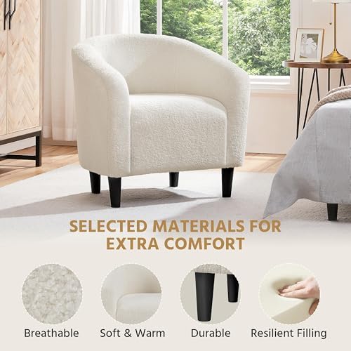 Yaheetech Compact Sherpa Accent Chairs Set of 2 for Small Spaces, Ivory | Compact Cozy Barrel Chairs with a Curved Silhouette, Upholstered Furry Armchair for Small Spaces, Living Room Bedroom Corner