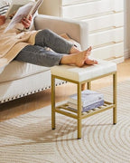 IBUYKE Rectangular Makeup Stool, PU Seat Vanity Chair, White WBD017W | Adjustable Feet Storage Space Footrest Multi-Use Small Side Table Ottoman Bedroom