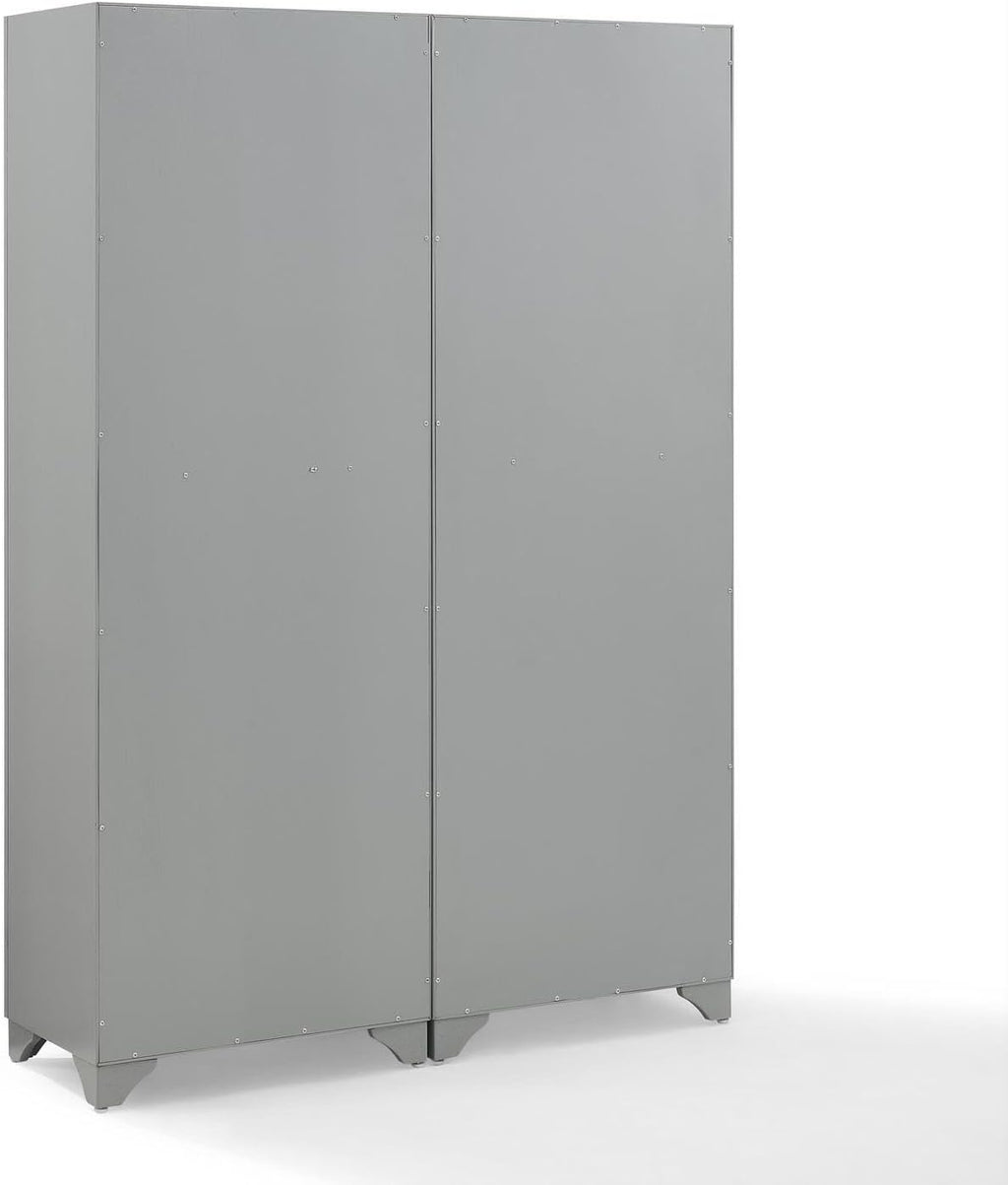 Maykoosh Pantry Cabinet Set, 2 Piece Storage Organizer, Distressed Gray, Metal Hardware