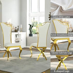 ACEDÉCOR 7 Piece Dining Table Set, Luxury White and Gold Kitchen and Dining Room Set for 6, Metal Circling Base Dining Table Set with White Leather Upholstered Dining Chairs