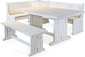 Pemberly Row 75" x 56" Farmhouse Wood Breakfast Nook Set with Table, Storage, Reversable Benche, L-Shaped Corner Bench, for Dining Room, in Marble White Finish