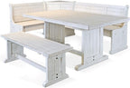 Pemberly Row 75" x 56" Farmhouse Wood Breakfast Nook Set with Table, Storage, Reversable Benche, L-Shaped Corner Bench, for Dining Room, in Marble White Finish