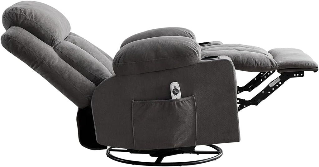 Swivel Rocker Recliner Chair with Vibration Massage & Lumbar Heating, Ergonomic Lounge Chair for Living Room, Rocking Function, Side Pocket, 2 Cup Holders, USB Charging Port