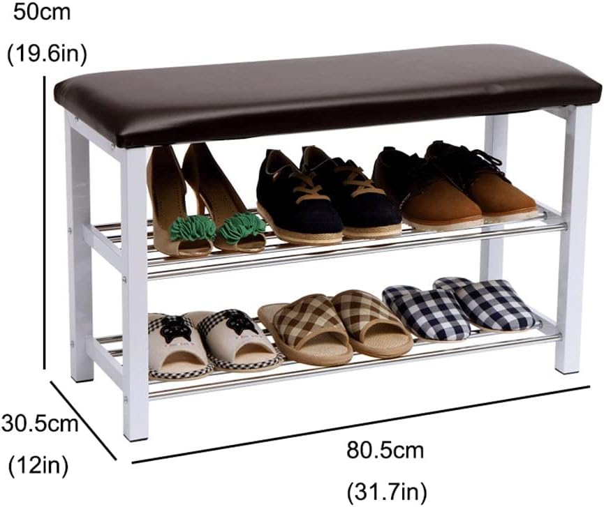Foot Stool Shoe Rack Bench with Leather Pad 2-Layer Storage Porch Shoe Rack Footstool Suitable for Porch Bedroom Corridor Entryway Bench
