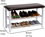 Foot Stool Shoe Rack Bench with Leather Pad 2-Layer Storage Porch Shoe Rack Footstool Suitable for Porch Bedroom Corridor Entryway Bench