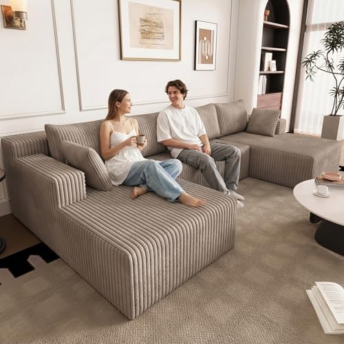124" U-Shape Cloud Couch, Modern Modular Sectional U-Shape Sofa, Corduroy Couch Upholstered Couches Deep Seat Sleeper Chaise Longue for Living Room, No Assembly Required,Camel
