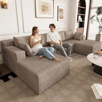 124" U-Shape Cloud Couch, Modern Modular Sectional U-Shape Sofa, Corduroy Couch Upholstered Couches Deep Seat Sleeper Chaise Longue for Living Room, No Assembly Required,Camel