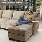 Ihanherry 112" Modular Sectional U-Shaped Sofa, Modern 6-Seat Cloud Couch with 2 Storage Ottomans, Soft Chenille Fabric Sectional Set for Living Room Bedroom Apartment, Brown