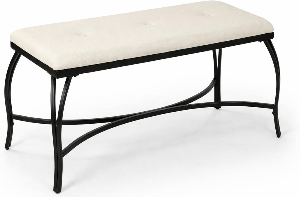 Mango Steam Vienna White Bench - Entryway Bench - Powder Coated, Upholstered, Space Saving