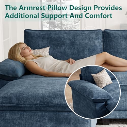140" Modular Sectional Couch, U Shaped Cloud Sofa for Living Room | Comfortable Foam Cushions, Sturdy Frame, Appealing Appearance, Easy Assembly, Soft Chenille, Modular Design, Blue