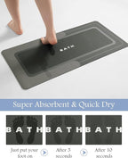 MontVoo-Bath Mat Rug Long Non Slip Super Absorbent Bathroom Runner Stain Resistant Quick Dry Thin Bathroom Mat Fit Under Door-17"x70",Darkgrey