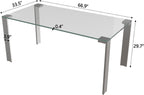 66.9" Modern Tempered Clear Glass Dining Table for 6–8 People, Rectangular Transparent Glass Top with Metal Legs, Minimalist Dining Room & Kitchen Table