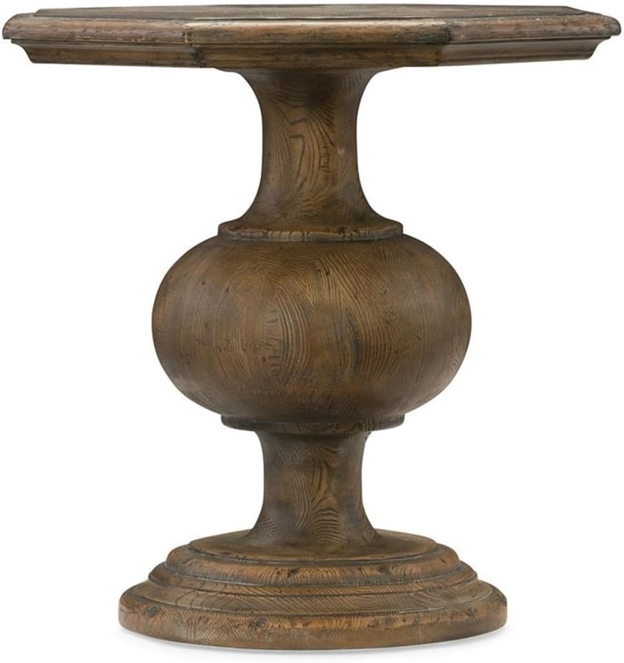 BOWERY HILL Traditional Formal Wood End Table, Saddle Brown Finish, Hardwood and Poplar Solids, 26.5 in H x 25 in W x 25 in D, Pedestal Base, Living Room Console Table