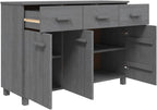 Dark Grey Solid Pine Wood Sideboard with 3 Drawers, MDF Medium Buffet Cabinet for Dining Room and Living Room Storage, Modern Traditional Design, Durable Furniture