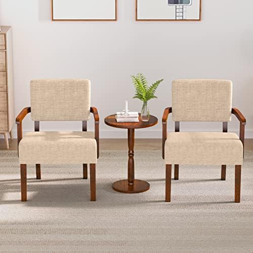 FAGAGA Accent Chairs Set of 2, 2 Solid Wood Armchairs with Side Table | Living Room Chairs with Soft Thicken Cushion, Comfy Reading Chair for Bedroom, Waiting Room, Home Office, Easy Assembly