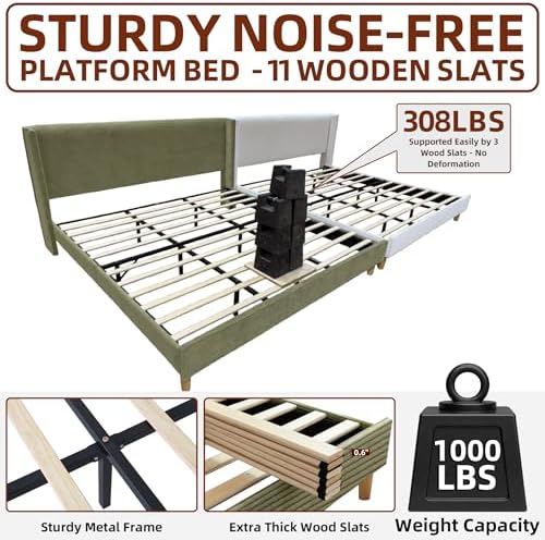 King Corduroy Upholstered Platform Bed with Headboard Wingback, Turtle