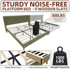 King Corduroy Upholstered Platform Bed with Headboard Wingback, Turtle