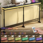 YATINEY 70.9" Behind Couch Table with LED Lights, Narrow Console Table with Adjustable Height (27.6"-35.4"), 5.9" Wide Sofa Tables Narrow Long with USB-C Ports, Sofa Side Table, Black CT26UDBB