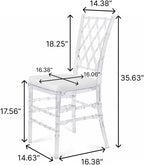 FOHFurniture Set of 3 Clear Acrylic Chiavari Chairs with Cushions, Fully Assembled Transparent Crystal Dining Chair, Accent Event Ghost Chairs for Wedding Event Reception (Clear(Grid))