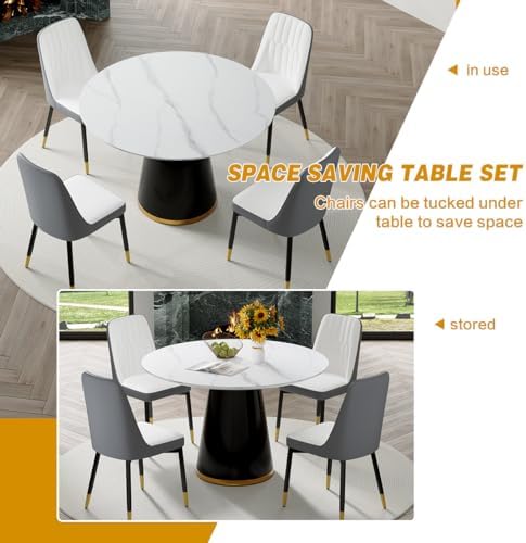 Round Dining Table Set for 4, Modern 45'' Small Dining Table for Kitchen, Space Saving, Easy Assembly