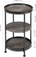 Dulcii Round Side Table with 3 Shelves for Living Room, Bedroom Nightstand with Steel Frame for Small Spaces, Industrial Round Sofa Table (Classic, Grey)