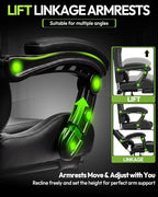 Dowinx Ergonomic Gaming Chair with Footrest & Massage Lumbar, 2D-Linkage Armrests for Computer Chair 330lbs with Headrest Pillow for Office, Home, Streaming and Long Gaming Sessions, Black