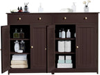 Yaheetech Set of 2 Bathroom Storage Cabinet with 1 Drawer, Freestanding Bathroom Cabinet with 2 Doors and 3-Level Adjustable Shelf, Modern Furniture for Laundry Room, Corridor, Espresso