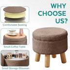 Small Foot Stool Ottoman with Storage, Sherpa Ottoman Foot Rest for Couch, Round Footstool with Storage, Small Ottomans and Footstools for Living Room and Entryway (Brown)