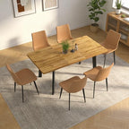 47.2"-63" Expandable Dining Room Table Set for 4-8 People, Walnut | Removable Extension Leaf, Durable MDF Rectangle Top, 6 Brown Sleek Faux Leather Chairs, Heavy Duty Modern Kitchen Table Set