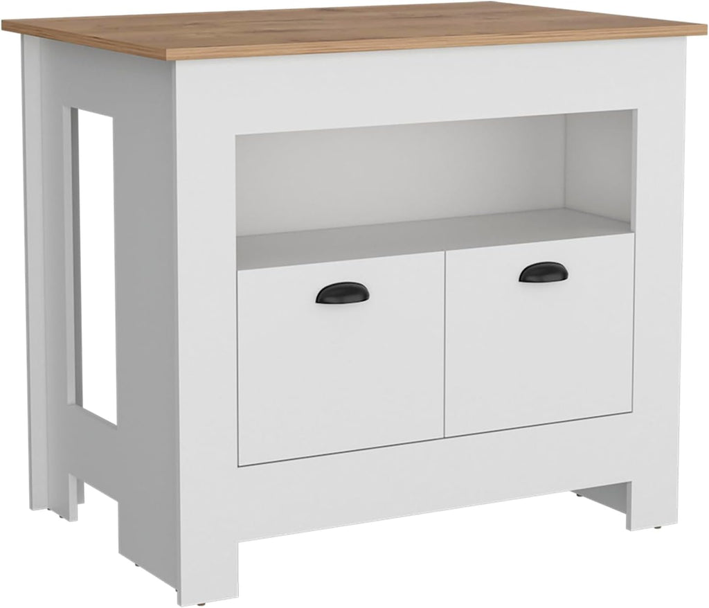 Kitchen Island Two Door Cabinet and Shelf in Multicolor | Includes two cabinet doors and a shelf for storage