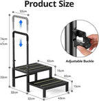 2 Step Stool with Handle, Heavy Duty Step Stool for Elderly and Adults, Adjustable Handrail with Non-Slip Platform, Bedside Steps for High Beds, Kitchen and Bathroom