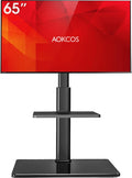 AOKCOS Floor TV Stand with 60-Degree Swivel, TV Floor Stand for 32-65 inch TVs up to 88lbs with Tilt, 8 Level Height Adjustable Tall TV Mount Stand with Shelf, Tempered Glass Base, MAX VESA 400x400mm