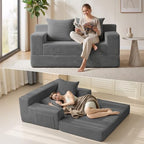 Erament Convertible Sofa Bed, Loveseat Folding Floor Futon Sleeper Sofa Couch Bed Foldable Couch, Corduroy Pull Out Sofa Bed with 2 Pillows for Living Room & Bedroom