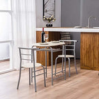 VINGLI 3 Piece Dining Set, Small Kitchen Table Set for 2, Breakfast Table Set, Kitchen Wooden Table with 2 Chairs for Small Space/Dining Room/Apartment, Metal Frame, Wine Rack, Beige