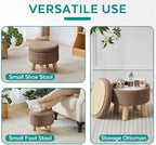 Small Foot Stool Ottoman with Storage, Sherpa Ottoman Foot Rest for Couch, Round Footstool with Storage, Small Ottomans and Footstools for Living Room and Entryway (Brown)