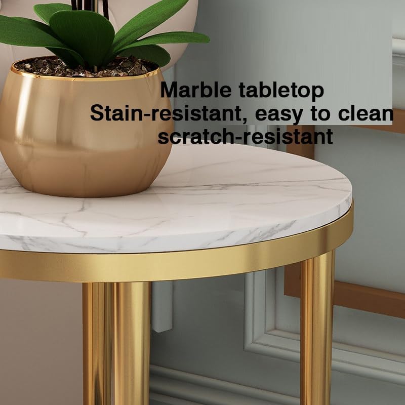 Bedside/Sofa Side Table: Stainless Steel & Marble Two-Tier Small Round Table – Suitable for Living Room Sofas and Corners