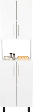 Tuhome Linden 76.8" Tall Kitchen Pantry Cabinet, Freestanding Pantry Cabinets for Kitchen Storage, 4 Doors, Open Microwave Hutch Shelf, 5 Shelves, White