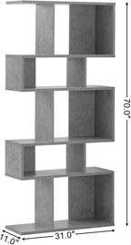 GIANTEX 5-Tier Geometric Bookshelf Set of 2, 70'' Tall Wood Freestanding Decorative Display Open Shelves with Anti-Tipping Device, Each Shelf Holds up to 44 lbs, Wooden S Shaped Bookcase, Gray