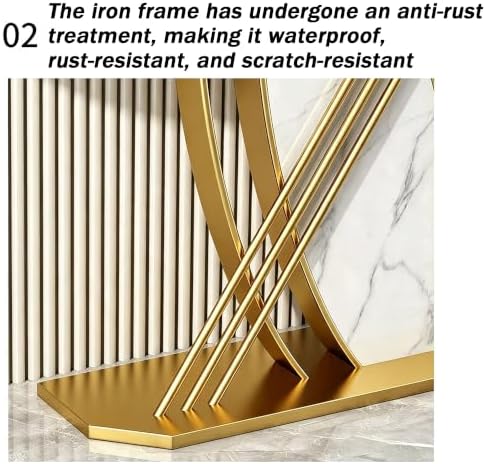Zfmnoyev Entryway Table Console Hallway Table | Living Room Sofa Table with Rock Top and Metal Base, Modern Narrow Accent Table(Gold-A,100x30x80cm)
