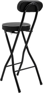 2PCS Folding Bar Stool with Backrest,25.6 in Tall Cushioned Leather Padded Portable Stools,Collapsible Counter Height Chairs for Restaurant Bar (Black)