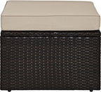 Crosley Furniture Palm Harbor Wicker Outdoor Ottoman Foot Rest for Patio, Deck, Porch, Brown with Sand Cushions