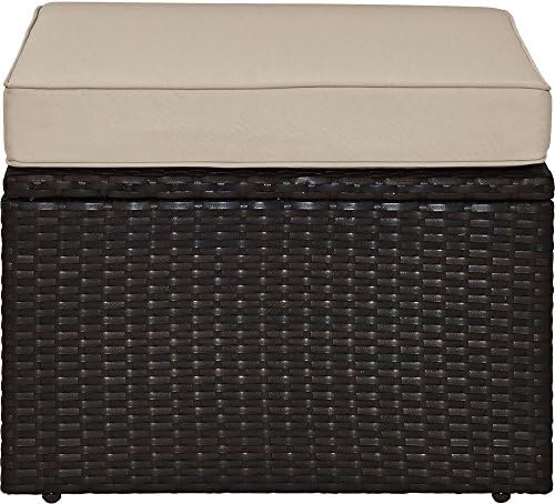 Crosley Furniture Palm Harbor Wicker Outdoor Ottoman Foot Rest for Patio, Deck, Porch, Brown with Sand Cushions
