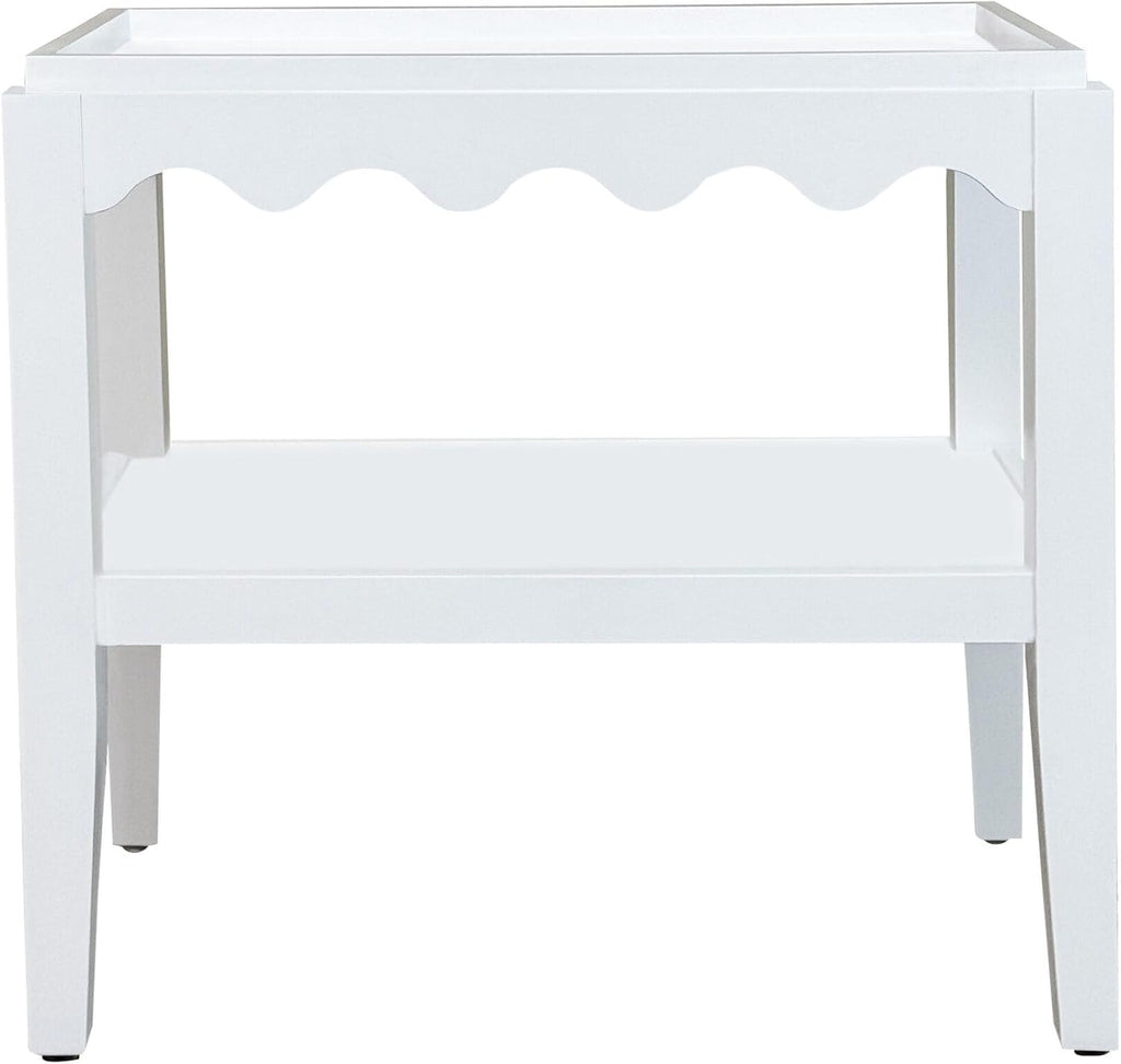 Carolina Chair & Table Rectangular Side Table, Mango Wood, Decorative Scallop Edge, 17L x 28W x 28H inches (White)