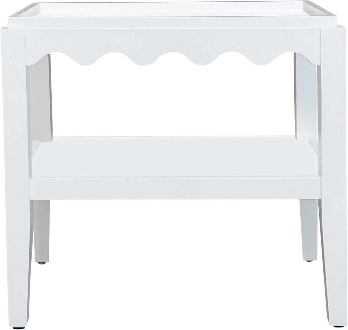 Carolina Chair & Table Rectangular Side Table, Mango Wood, Decorative Scallop Edge, 17L x 28W x 28H inches (White)