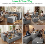 MONVANE U Shaped Sectional Couch Oversized, Chenille, Light Gray | 6-Seat Sectional Couch for Living Room, Modular Cloud Sofa with Ottoman & 6 Throw Pillows, No Assembly Required