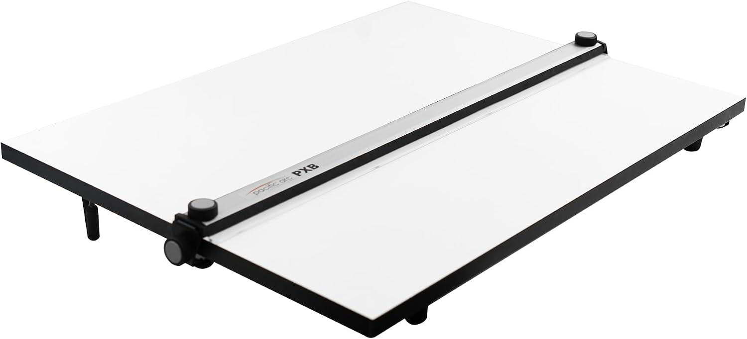 Pacific Arc Table Top Drawing Board with Parallel Bar, White, 30 inches by 42 inches