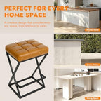 Bar Stools Set of 2, 26 Inch Counter Height Stool Faux Leather Brown | Backless Counter Stools with X-Frame Metal Legs, 3.3" Upholstered Seat, Mid-Century Modern, for Kitchen Island, Home Bar