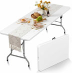 Folding Table Picnic Table, 8 ft Camping Table with Handle and Safety Locks | Foldable Portable Dining Table, Heavy Duty HDPE Plastic, Indoor Outdoor for Camping, Picnic and Party